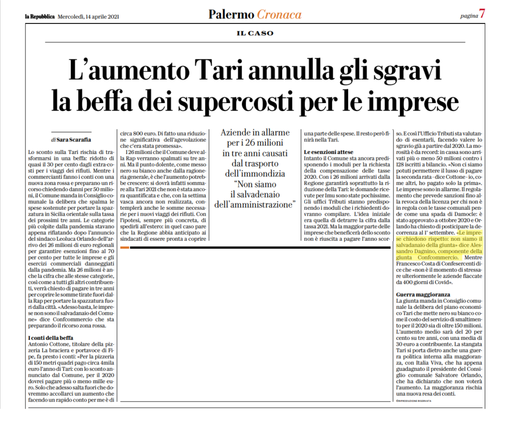 aumento tari Palermo
